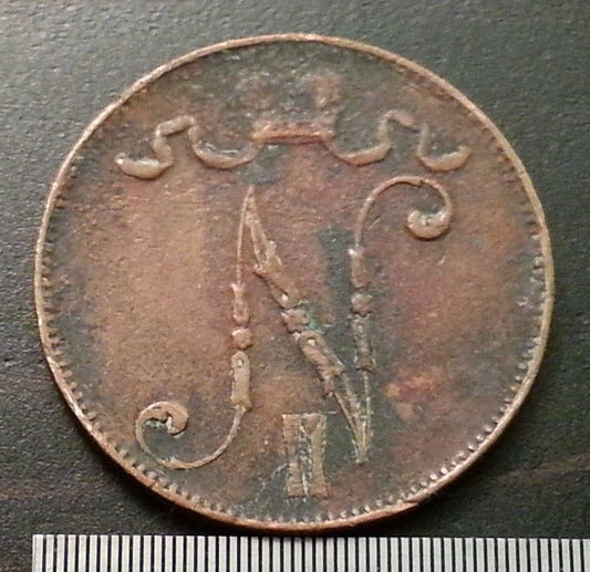 Moneda antigua de 1915 5 kopeks pennia Emperador Nicolás II del Imperio Ruso Finlandia