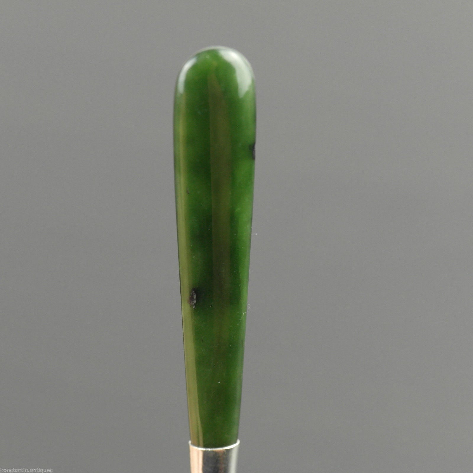 Antique 1912 sterling silver fork and green Jade Nephrite handle Birmingham