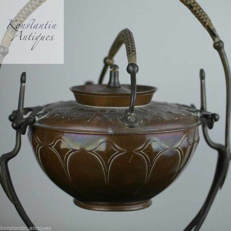 Art Nouveau WMF Copper Tea Coffee Spirit Kettle on Pewter stand Antique