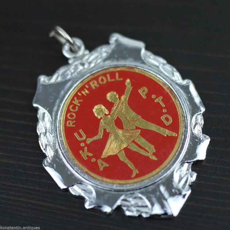 Vintage silver plate enamel medal charm Rock 'N' Roll UKA PTD nice solid gift