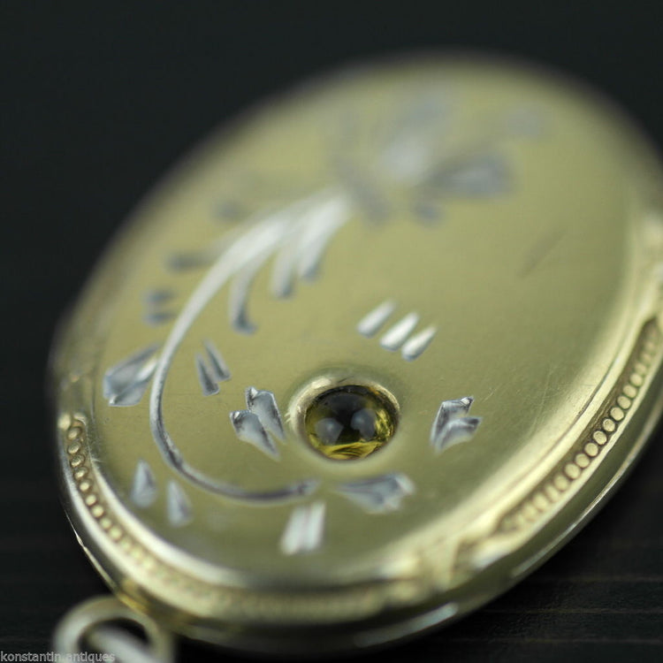 Vintage plata maciza Locket colgante citrino piedra preciosa encanto dorado ruso В875