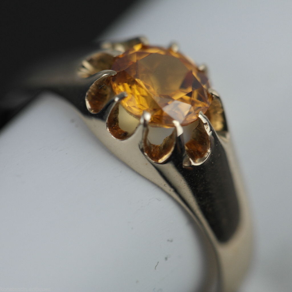 Anillo de oro antiguo de 14 quilates con topacio imperial talla brillante 56 Imperio Ruso
