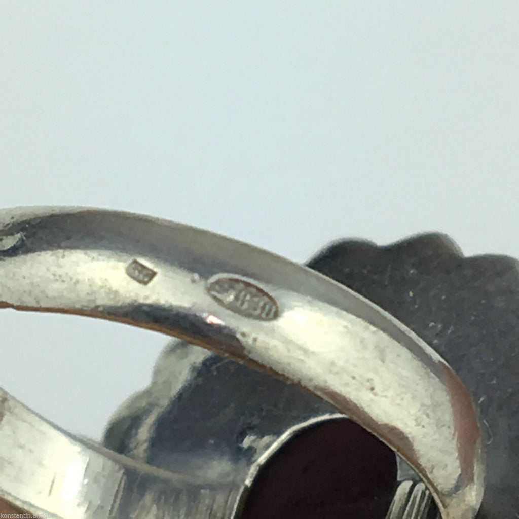 Classic solid silver ring with huge cabochon purple amethyst gemstone
