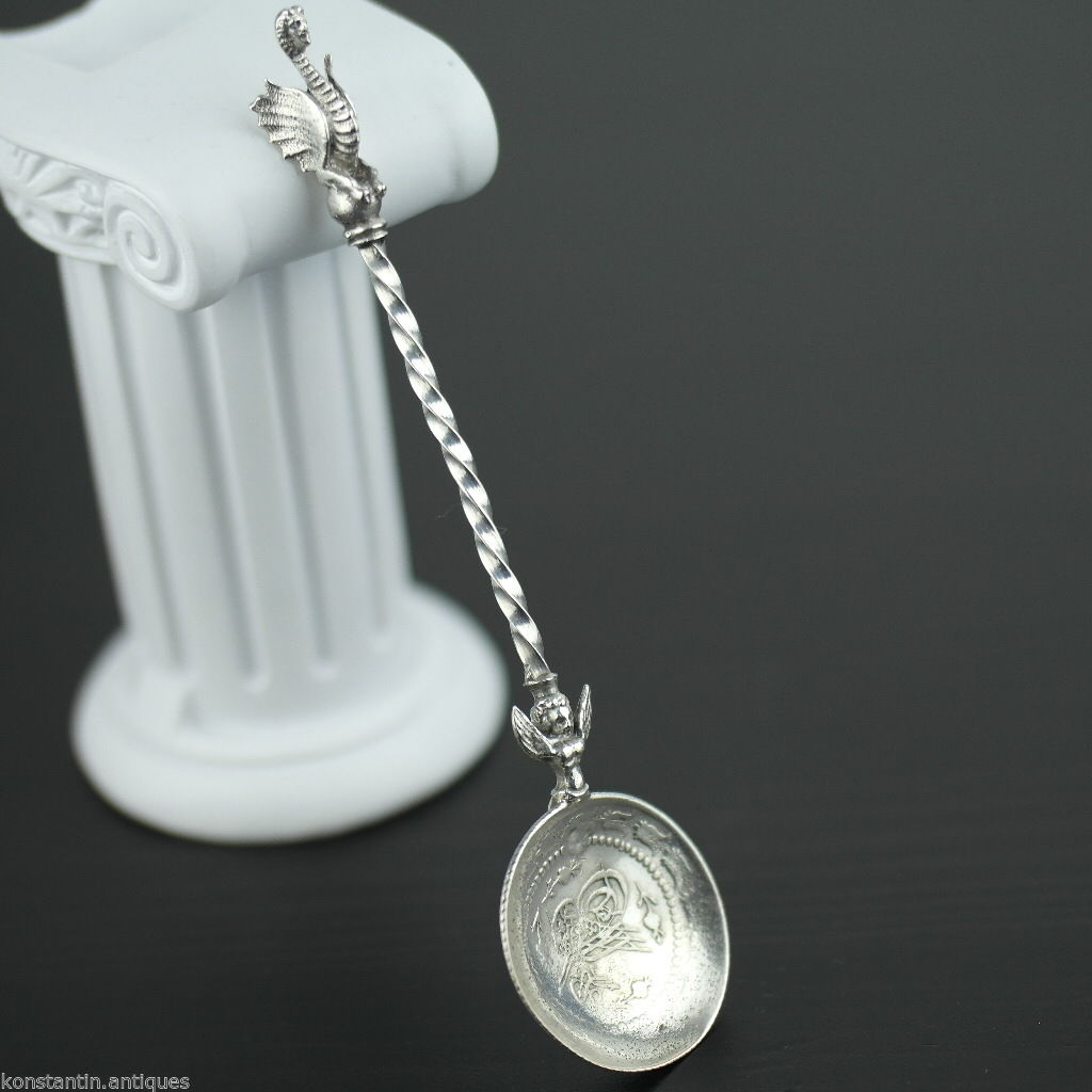 Antique solid silver coin spoon Ottoman Empire Turkey Kurush Islamic harpy rare