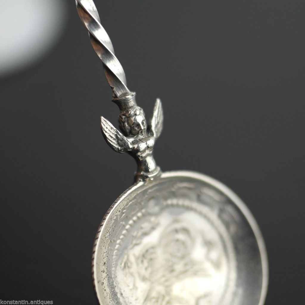 Antique solid silver coin spoon Ottoman Empire Turkey Kurush Islamic harpy rare