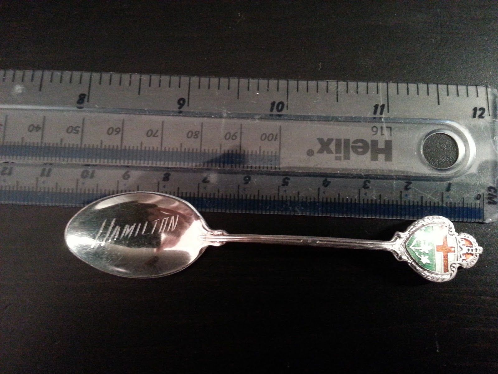 Antique enamel sterling silver spoon Hamilton BMco Canada