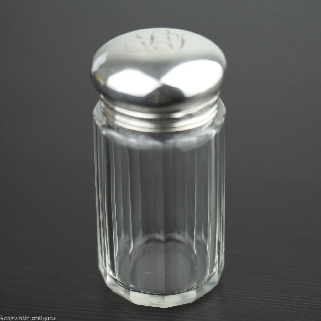 Antigua botella de tocador de vidrio tallado de 1907 con tapa de plata maciza de Londres