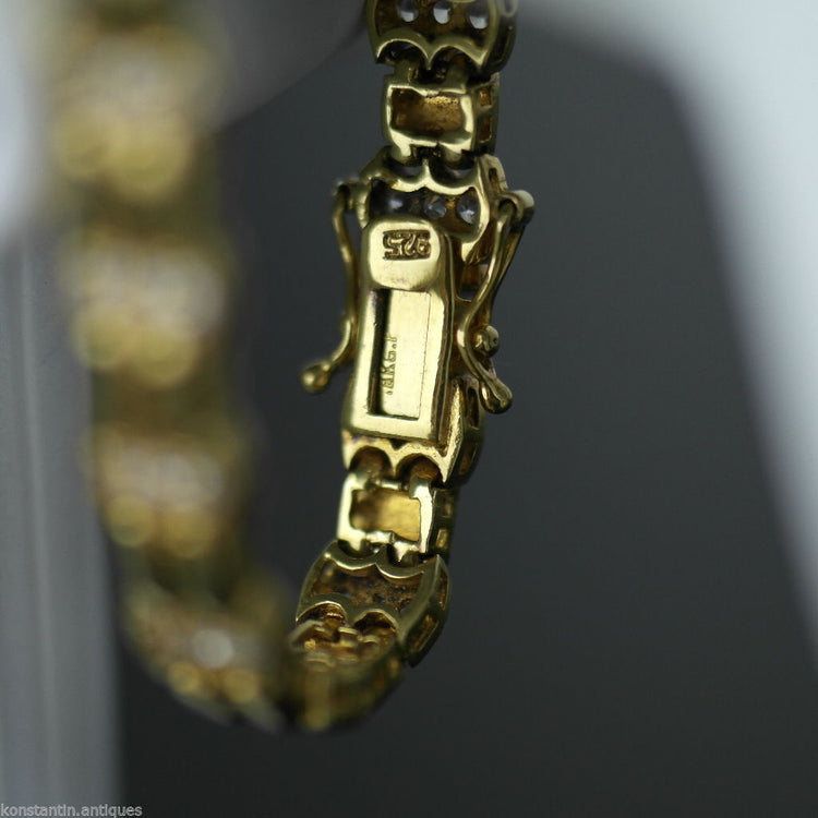Pulsera vintage de plata de ley chapada en oro de 18k cadena tenis Cubic Zirconia 