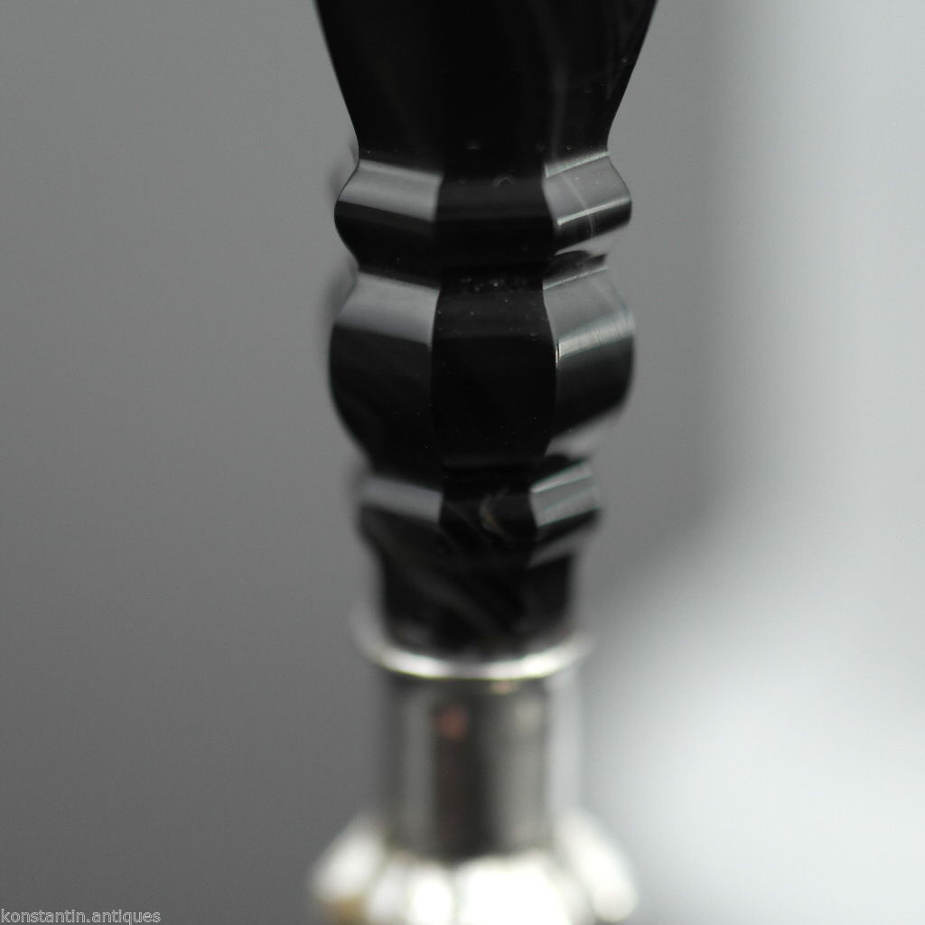 Antiguo sello de cera con mango de ágata natural de plata maciza del siglo XVIII M 