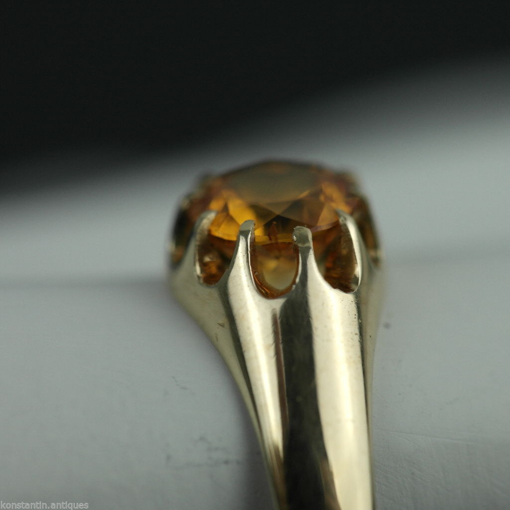 Anillo de oro antiguo de 14 quilates con topacio imperial talla brillante 56 Imperio Ruso