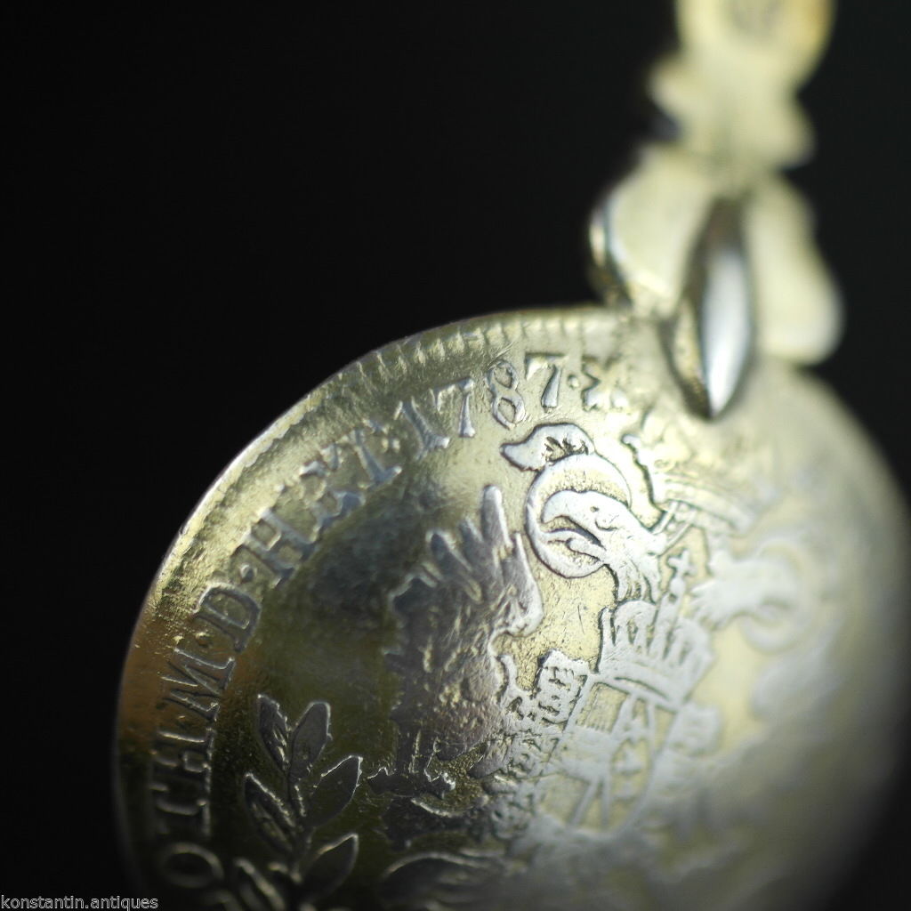 Antique 1787 gold plated solid silver 20 Kreuzer coin spoon IOSEPH Austrian Empire 800 German