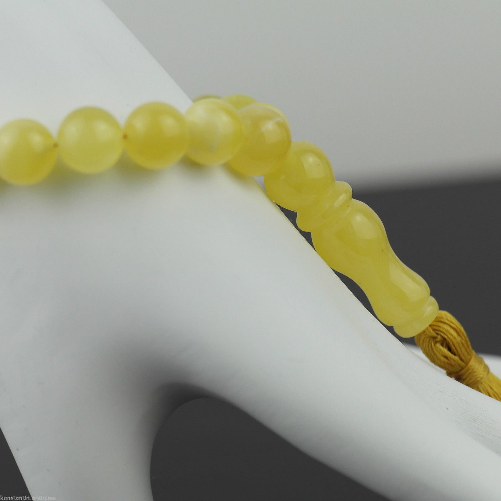 Pulsera de cuentas de ámbar báltico genuino Islam Tasbih Rosario blanco yema nublada 