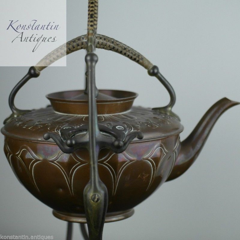 Art Nouveau WMF Copper Tea Coffee Spirit Kettle on Pewter stand Antique