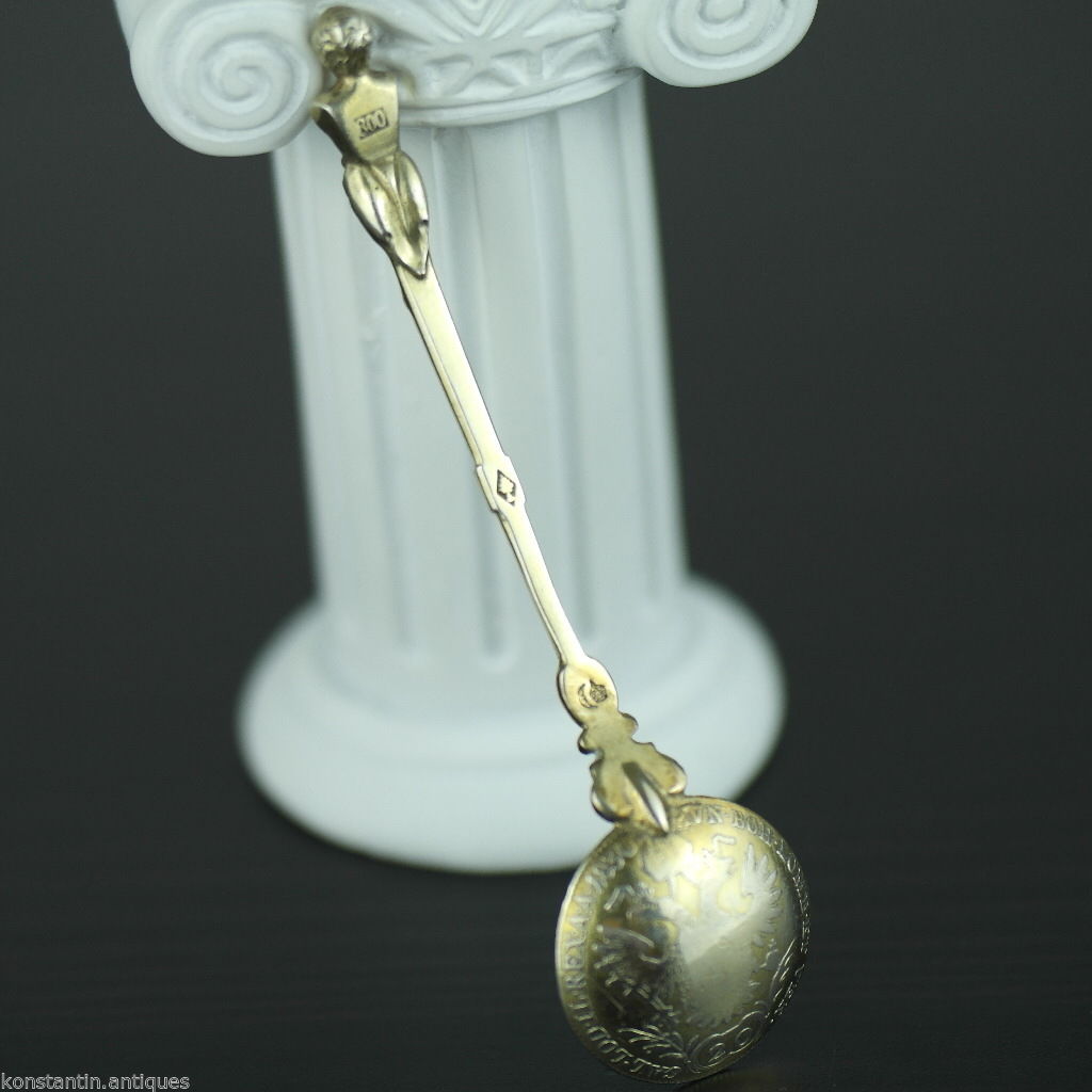 Antiker 20-Kreuzer-Münzlöffel aus vergoldetem massivem Silber aus dem Jahr 1830, Franz II., Kaiser des Heiligen Römischen Reiches, Kaiserreich 800