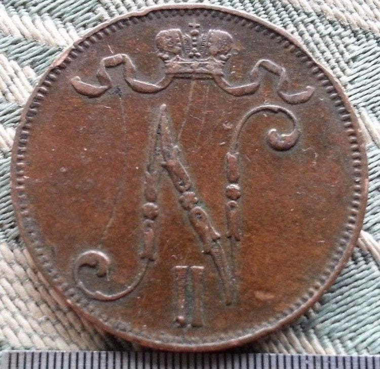 Antique 1901 coin 5 kopeks pennia Emperor Nicholas II of Russian Empire Finland