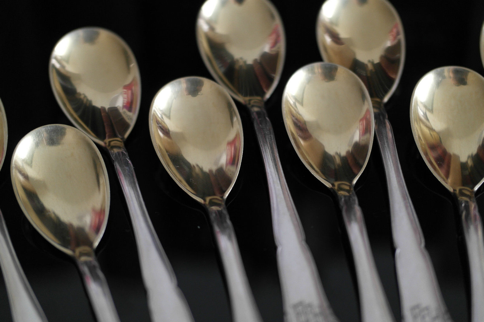 Juego de doce cucharas de plata maciza bañada en oro antiguo WMF Alemán