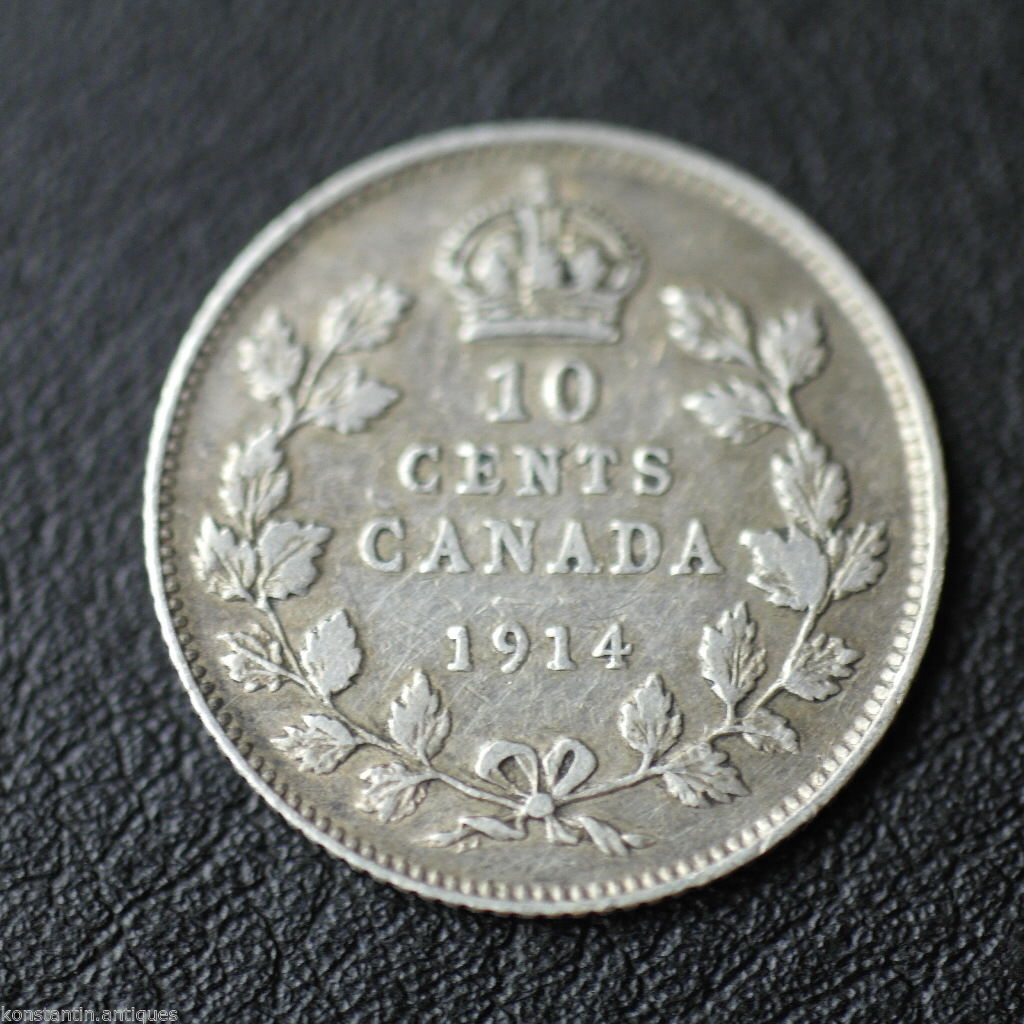 Antique 1914 silver coin 10 cents King George V of British Empire Canada