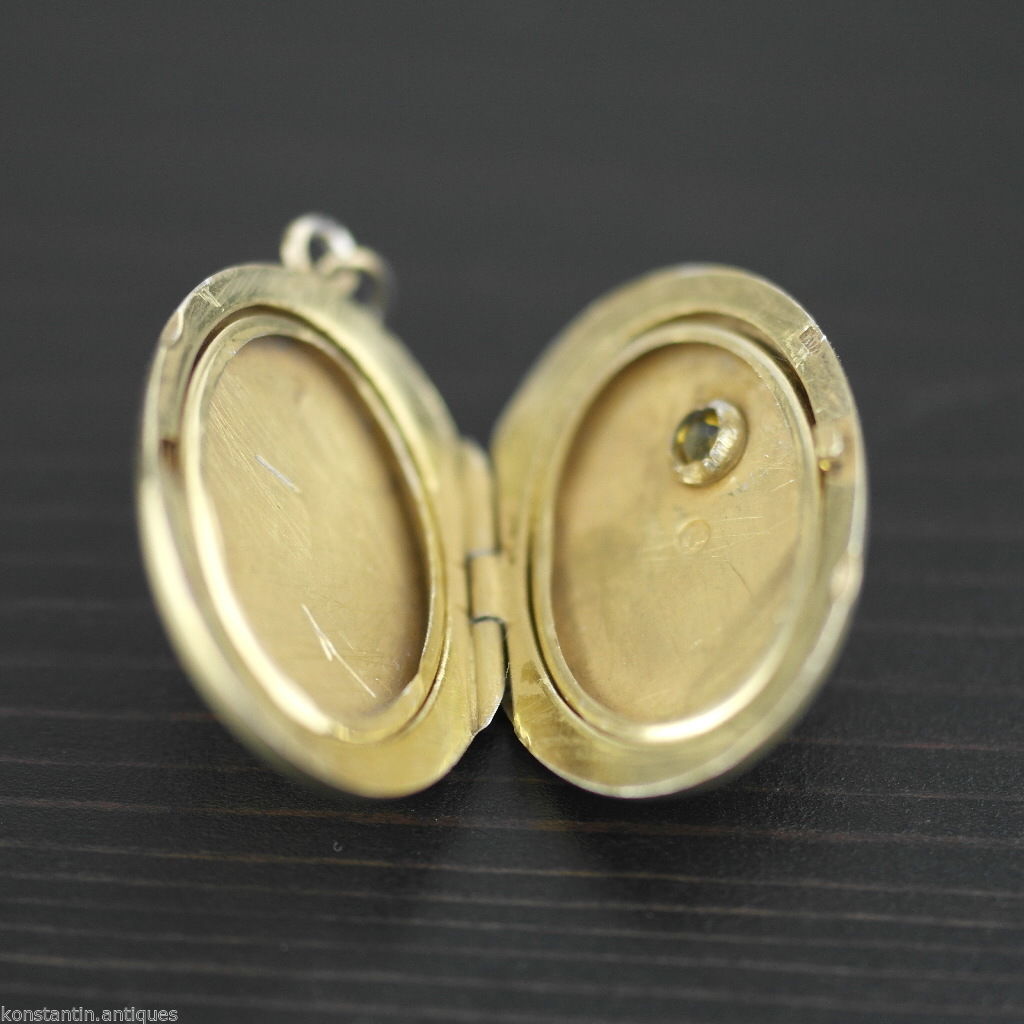 Vintage massives Silber Medaillon Anhänger Citrin Edelstein Charm vergoldet Russisch В875