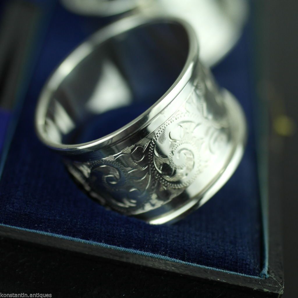 Antique 1912 sterling silver napkin rings set of two Chester boxed
