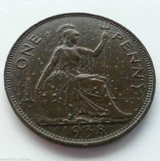 Vintage 1938 moneda 1 centavo George Vl del Imperio Británico 20thC Londres