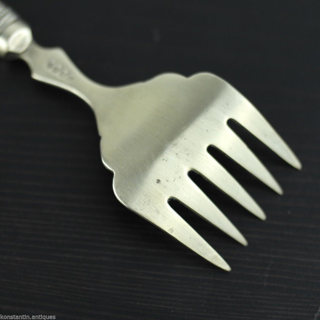 Antike Tischfischgabel mit Perlmuttgriff, Sheffield, versilbert