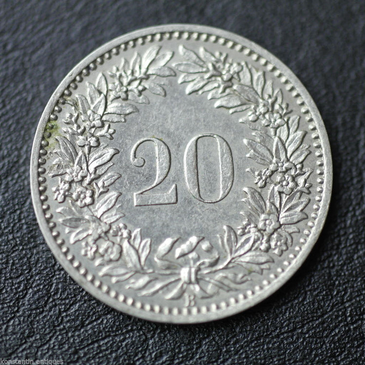 Antique 1884 coin 20 Rappen Switzerland CONFOEDERATIO HELVETICA