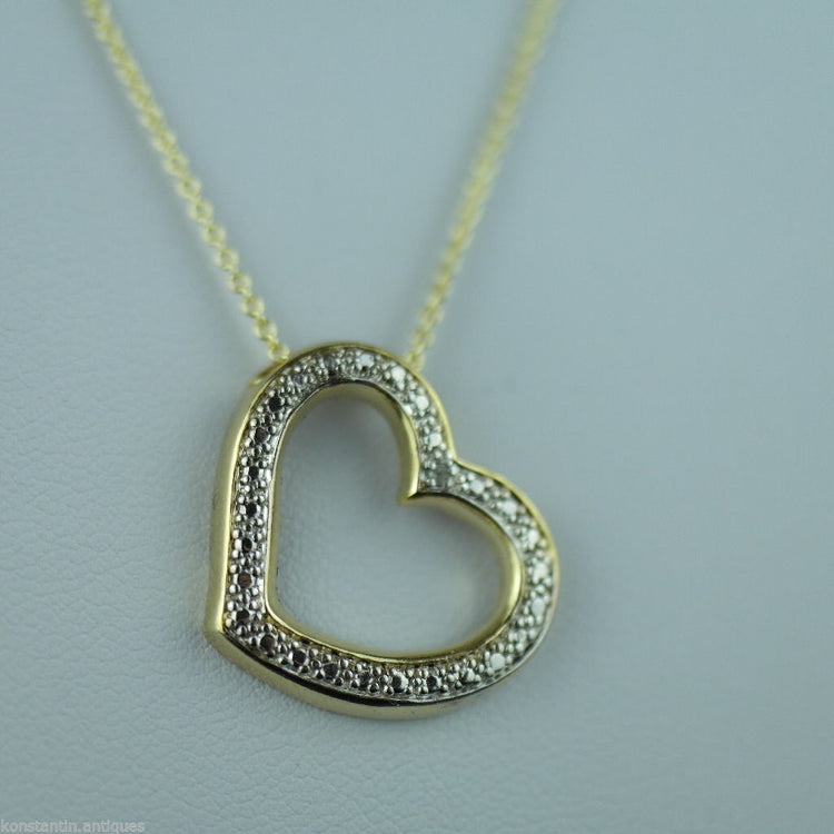Sterling silver 18ct Gold over Heart pendant with diamonds on chain
