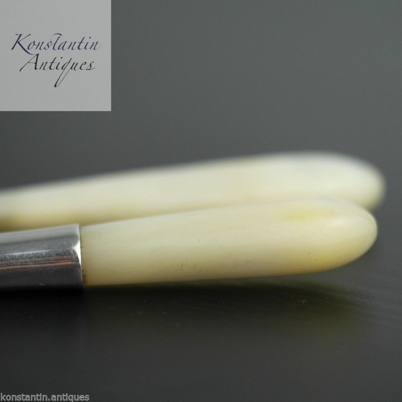 Antique 1900 sterling silver set of fork and knife Nacre MOP handles