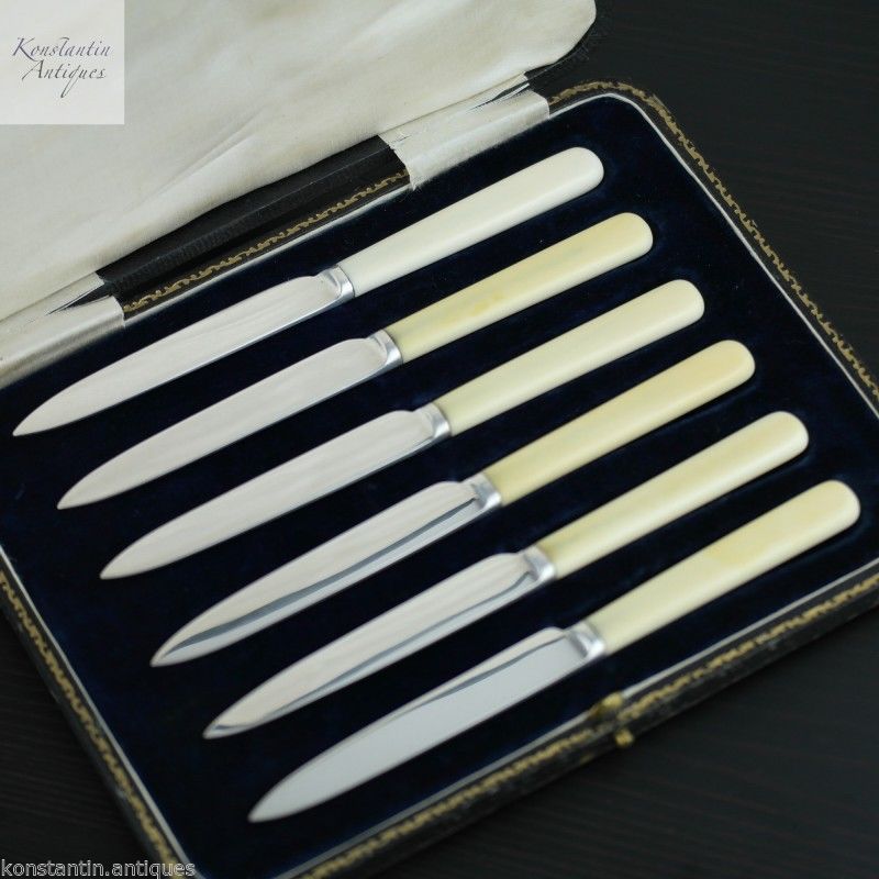 Antique 1923 Sheffield solid silver set of six dessert knives