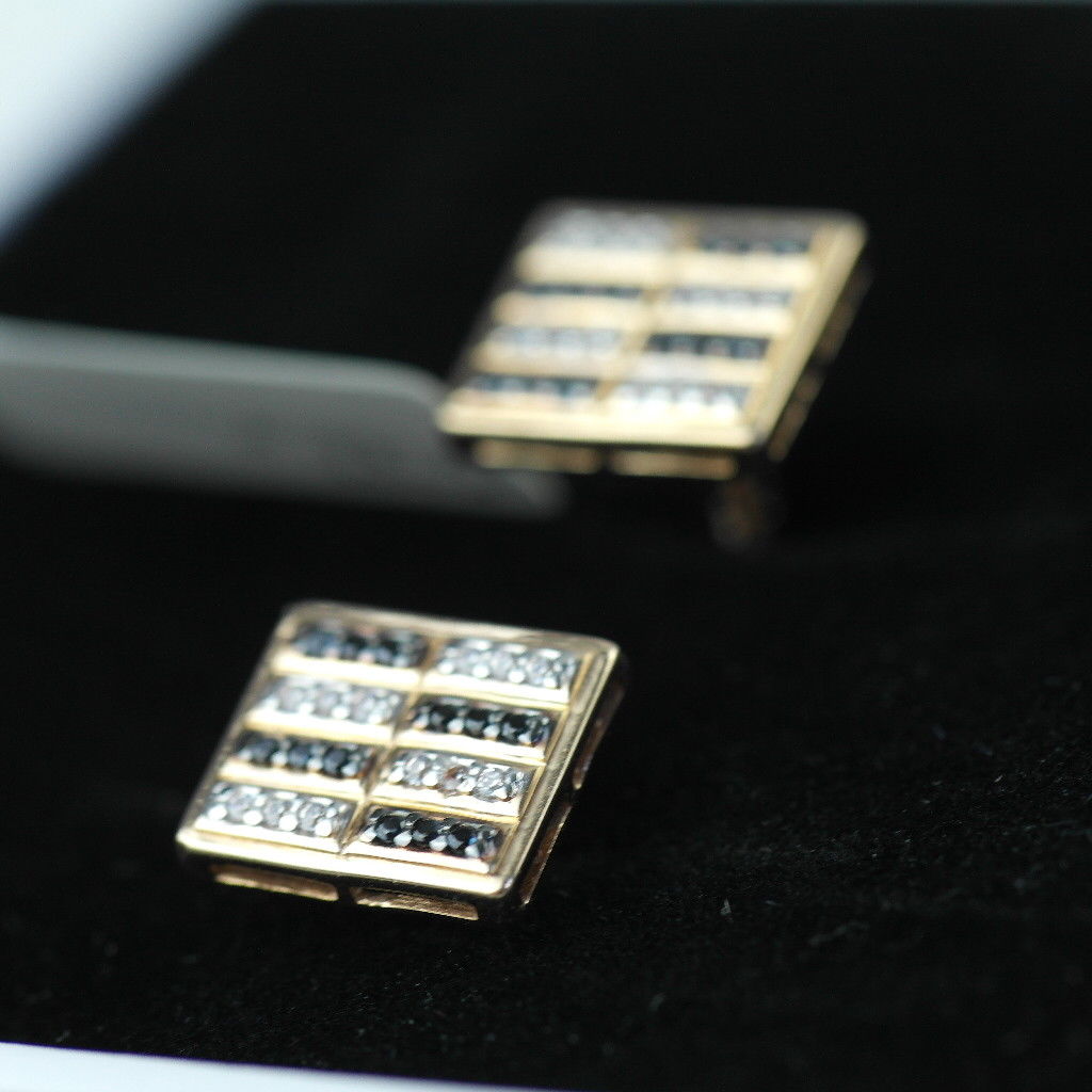 Stunning 14k gold cufflinks with 48 Cubic Zirconia clear & black gems
