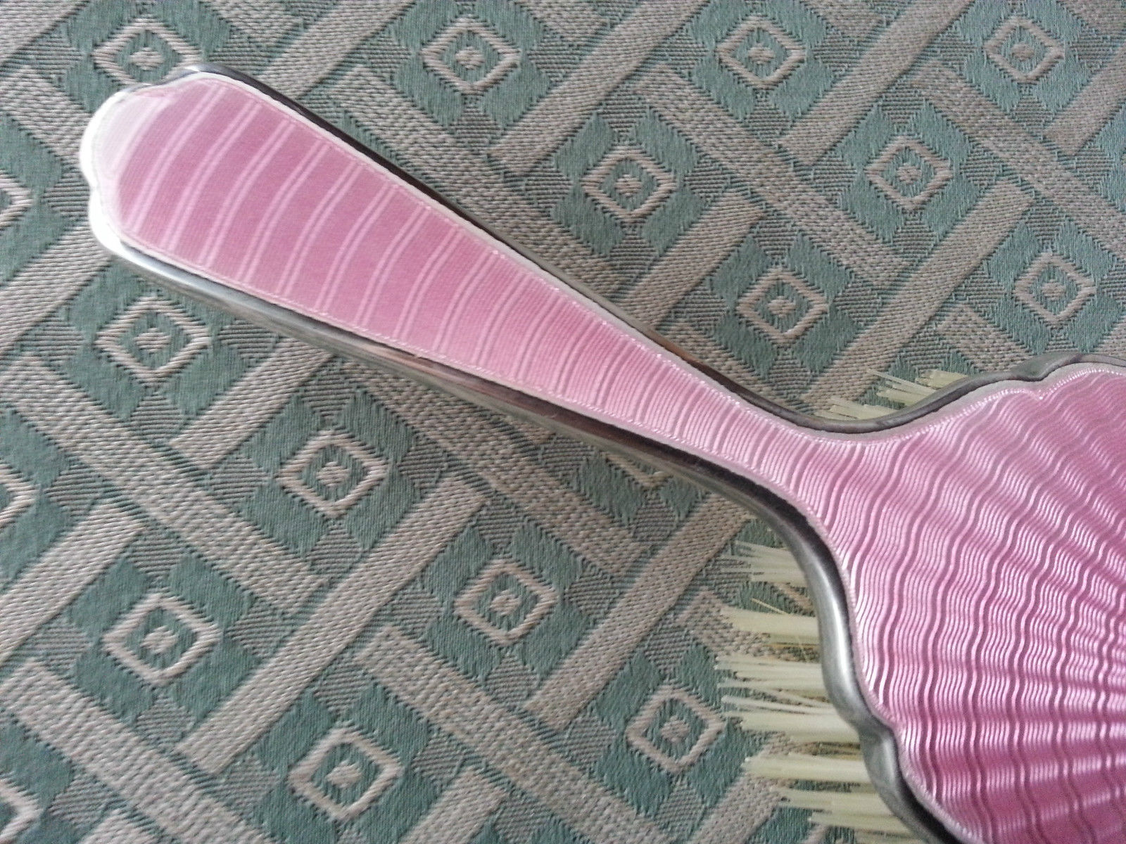 Vintage 1946 sterling silver guilloche enamel solid brush Daniel Manufacturing