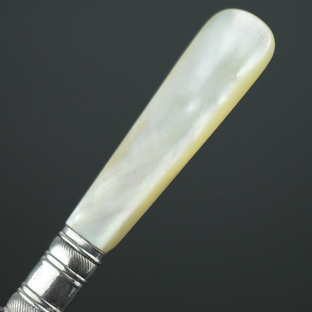 Antique table fork with mother of pearl handle Sheffield silver plate Diablo