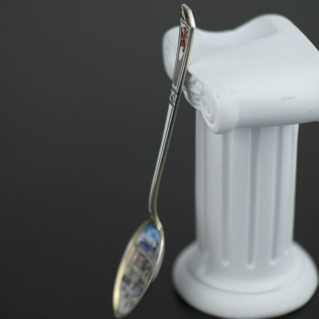 Antique enamel picture solid silver spoon German Dusseldorf Konsthalle 800