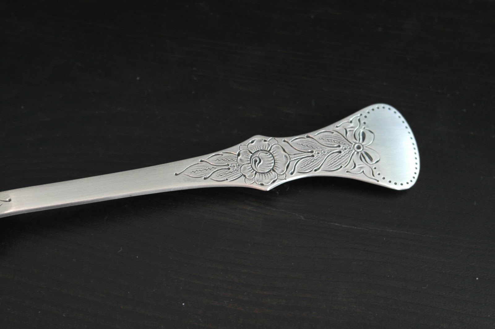 Antique solid silver powder sifter spoon Norway 830S TH Marthinsen