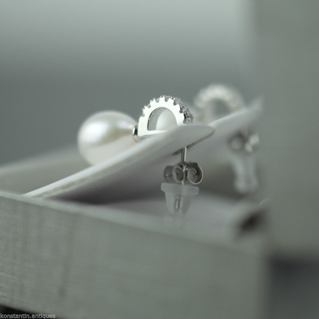 Stilvolle Ohrringe aus Sterlingsilber mit Zuchtperlen, CZ Lucoral 925, verpackt