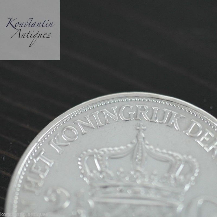 Vintage 1937 silver coin 2.5 Gulden Queen Wilhelmina of the Netherlands 20thC