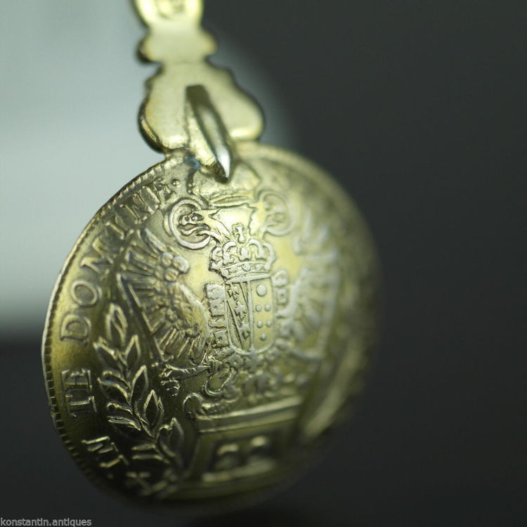 Antique 1765 gild silver 20 Kreuzer coin spoon Franc Austrian Empire 800 German