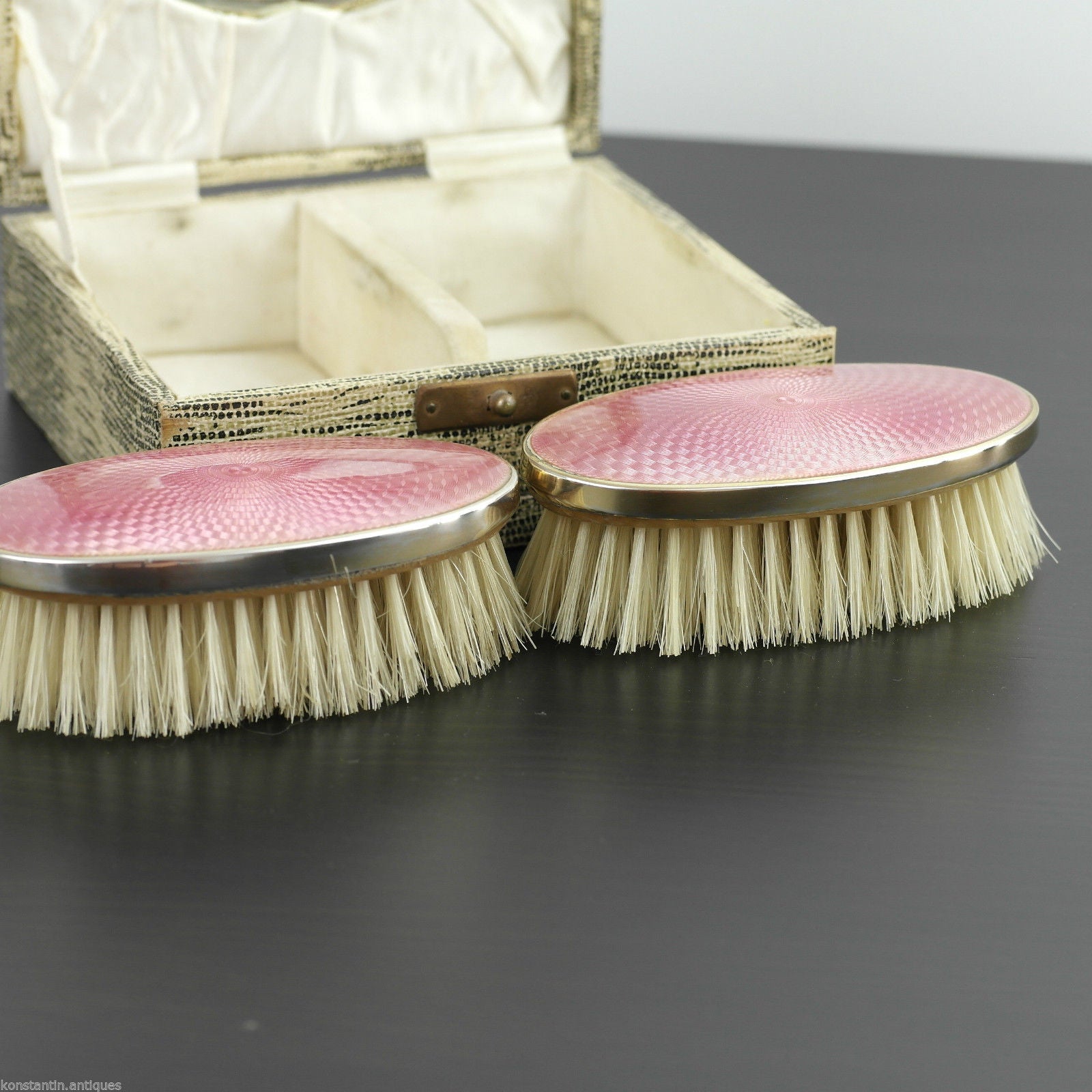 Antique 1927 sterling silver guilloche enamel brushes Birmingham Art Deco
