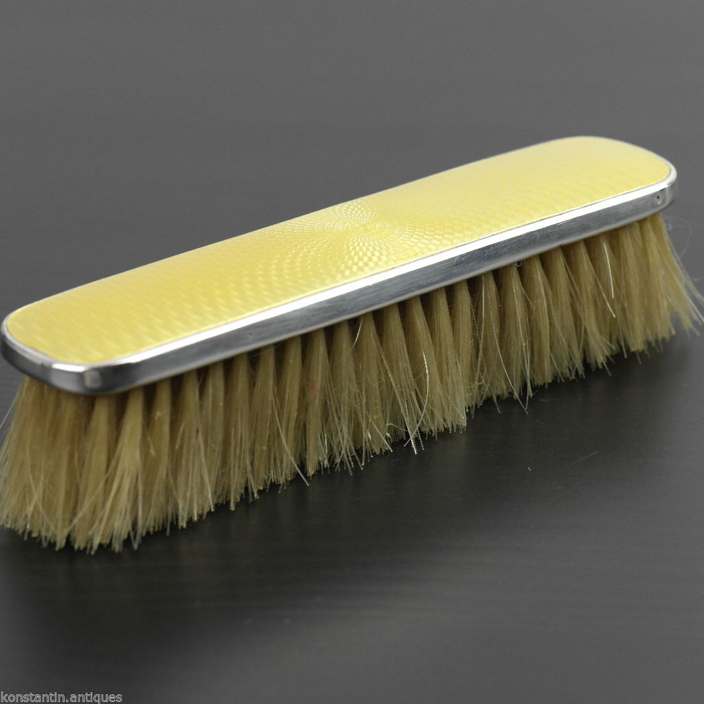 Vintage 1927 sterling silver yellow guilloche enamel brush Birmingham British