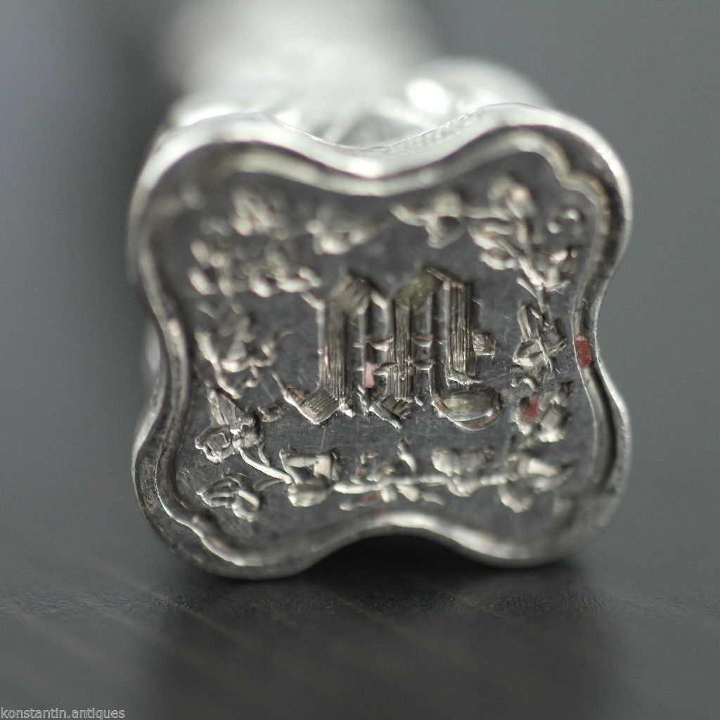 Antiguo sello de cera con mango de ágata natural de plata maciza del siglo XVIII M 