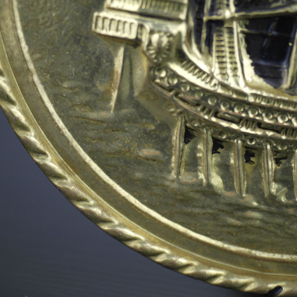 Vintage Wanddekoration Messingplatte Antikes Bootsporträt hitzebeständig England