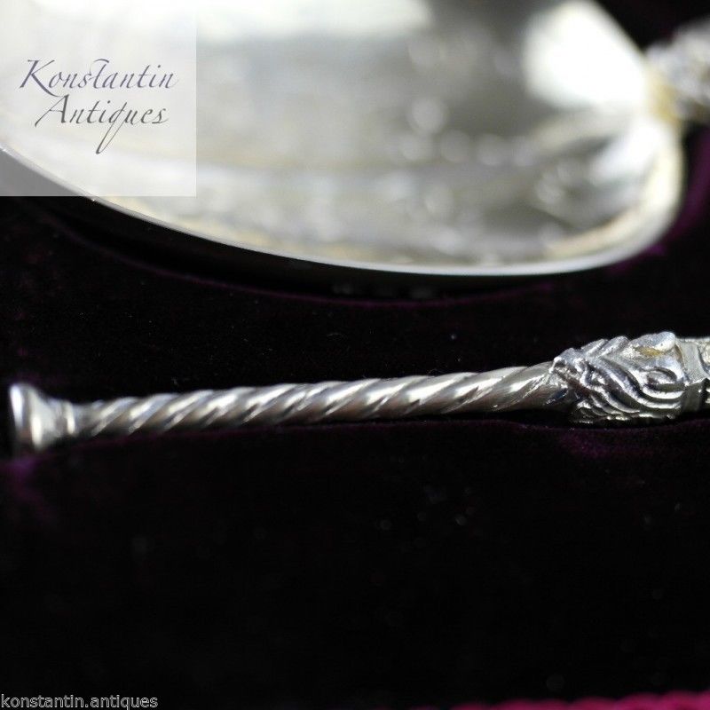 Antique 1905 gold plated sterling silver anointing spoons boxed London James Wakely & Frank Clarke Wheeler