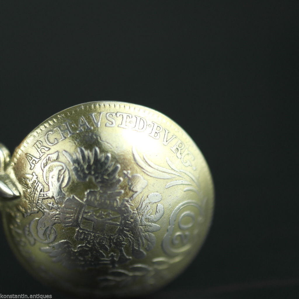 Antique 1787 gold plated solid silver 20 Kreuzer coin spoon IOSEPH Austrian Empire 800 German