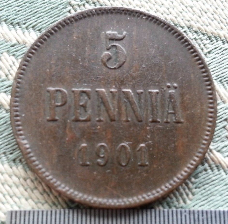 Antique 1901 coin 5 kopeks pennia Emperor Nicholas II of Russian Empire Finland