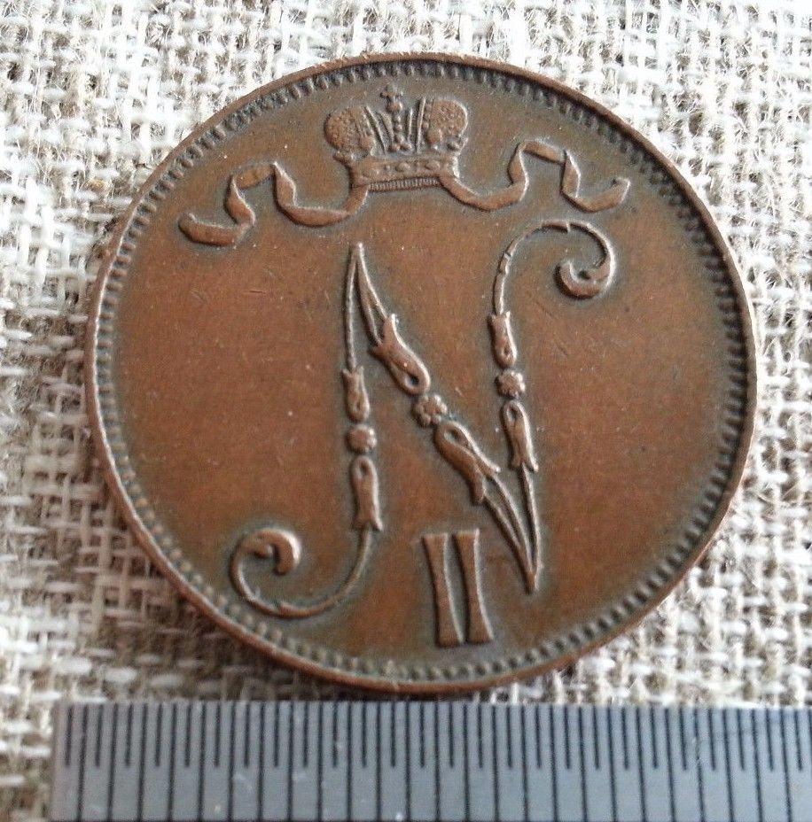 Antike 1905-Münze 5 Kopeken Pennia Kaiser Nikolaus II. des Russischen Reiches Finnland