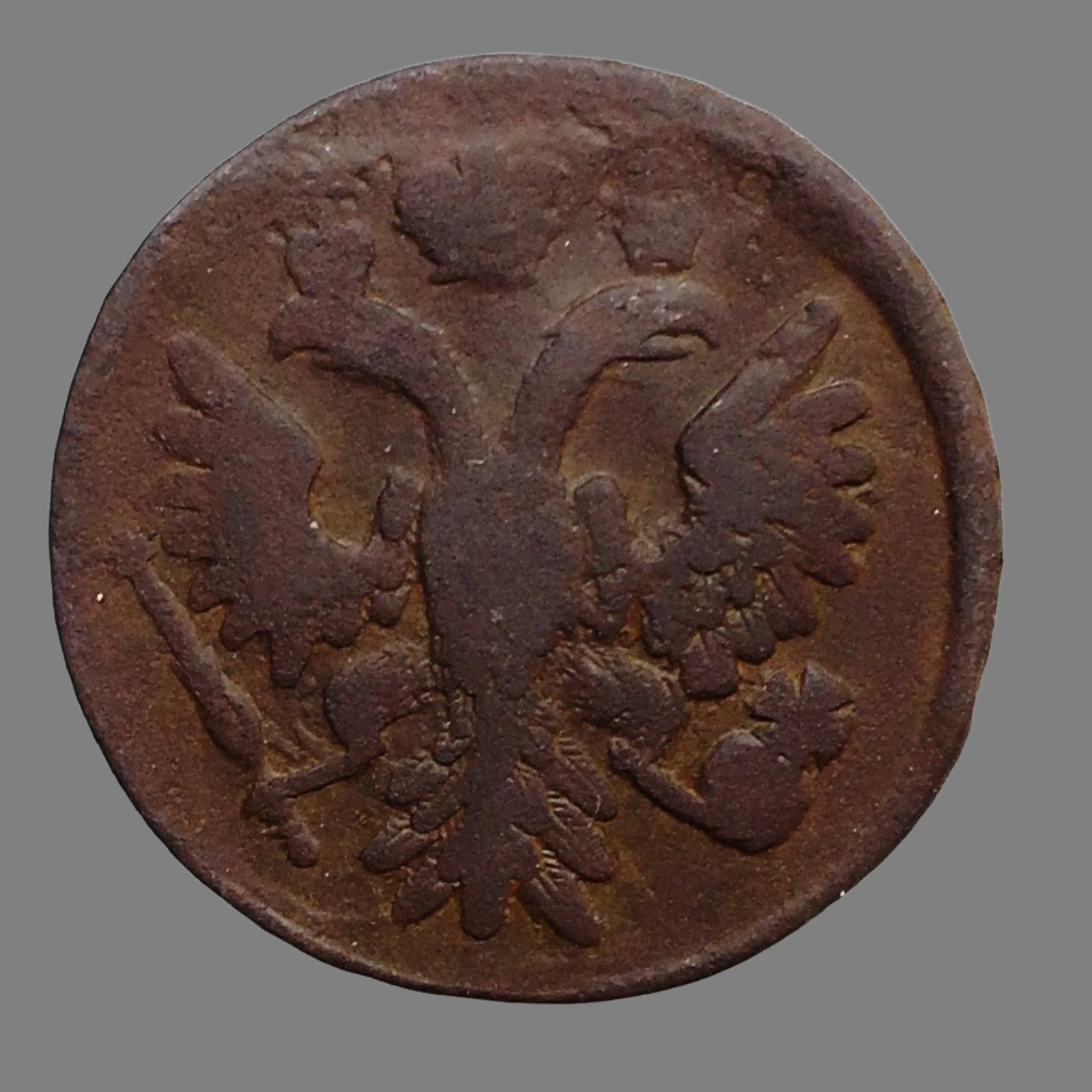 Moneda antigua de 1736 denga kopek Emperadora Ana del Imperio Ruso siglo XVIII