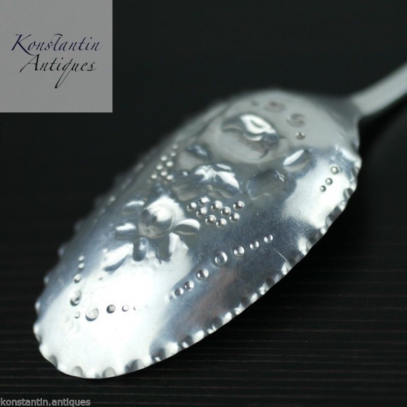 Antigua cuchara de bayas de plata de ley de 1903 Birmingham Nora Victoriana