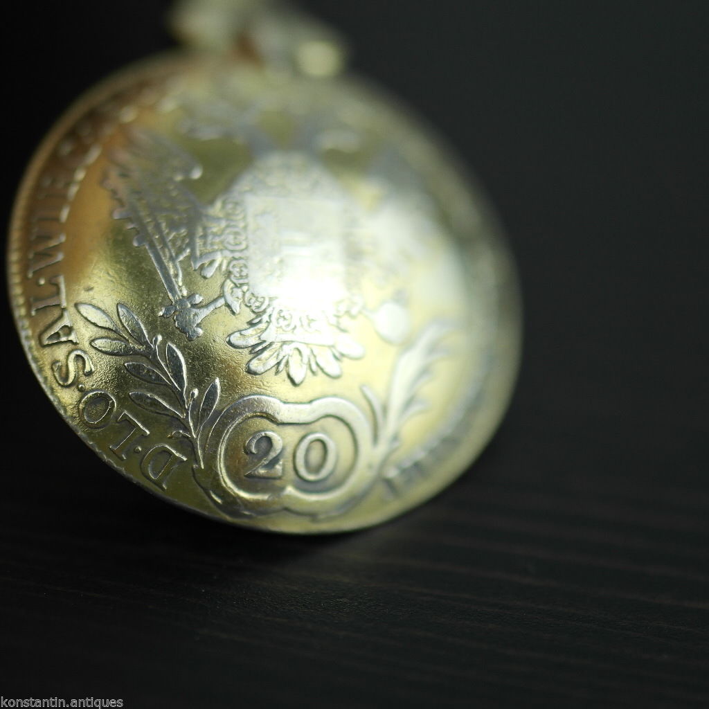 Antique 1808 gold plated solid silver 20 Kreuzer coin spoon Franciscvs Austrian Empire 800