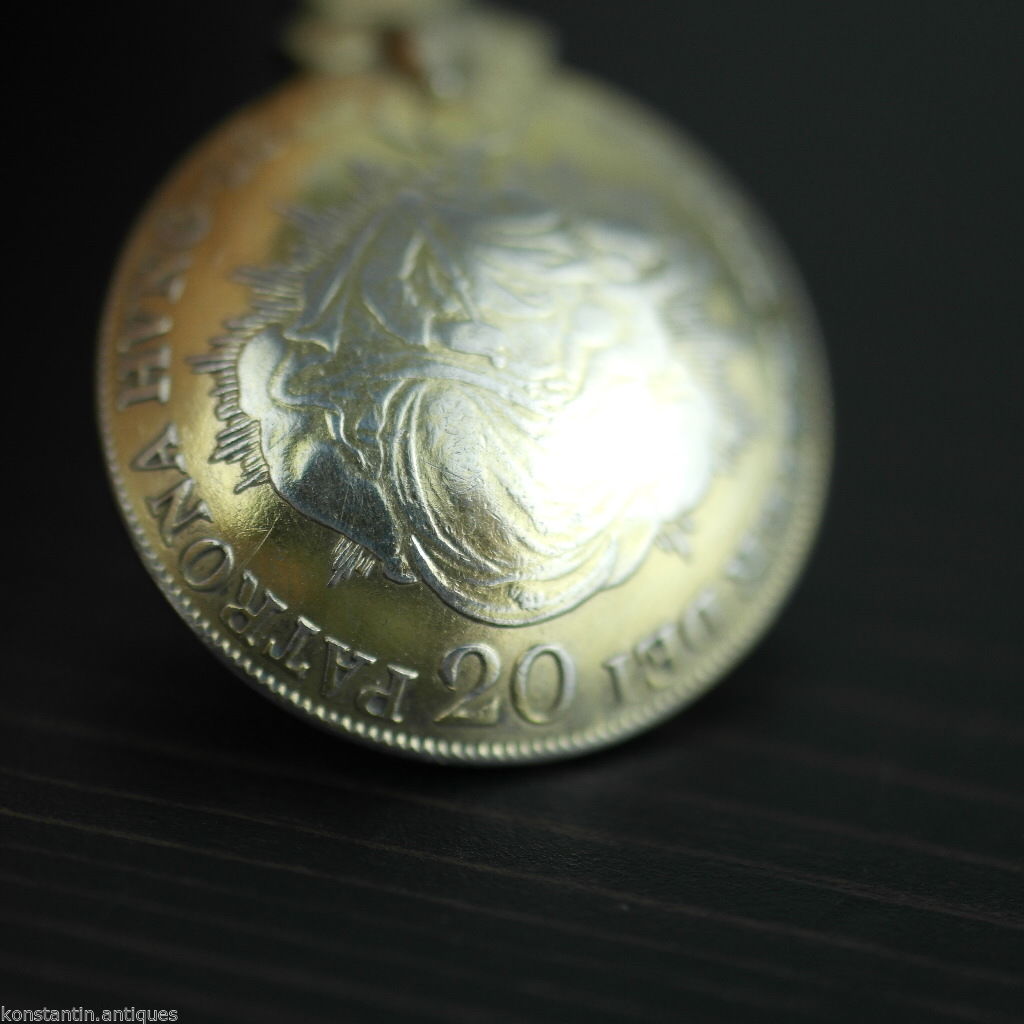 Antique 1835 gold plated solid silver 20 Kreuzer coin spoon Francis II Holy Roman Emperor 800 German