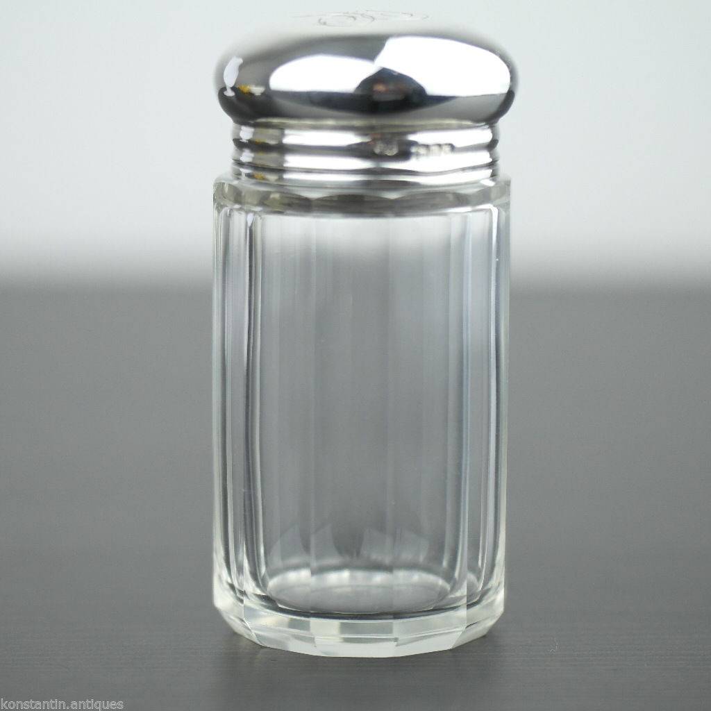 Antigua botella de tocador de vidrio tallado de 1927 con tapa de plata maciza Londres